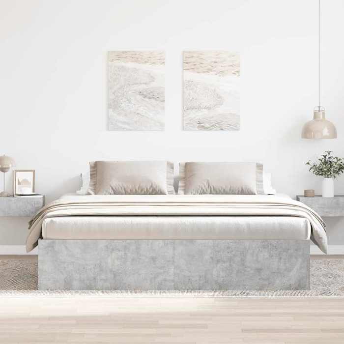 Sarazjy®Gris Cadre de lit - KENNETH - 2 Personnes - sans matelas gris béton 200 x 200cm - 3965