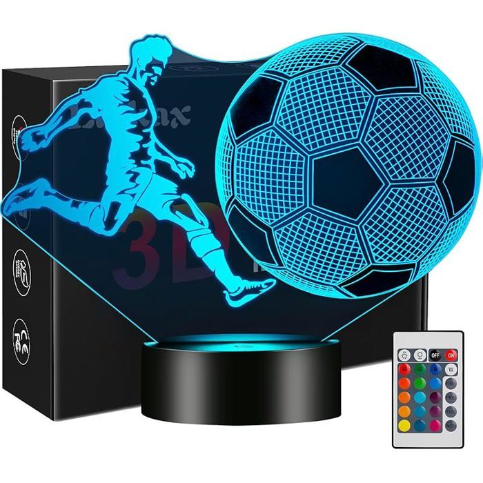 Football Enfants Veilleuse Cadeau Garçons Lampe Illusion 3D Ballon de Foot LED Lumière 16 Couleurs Ch VEILLEUSE HORS PUERICULTURE
