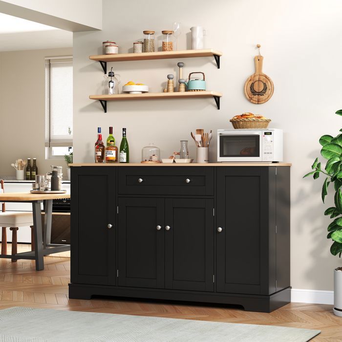 Buffet de cuisine 138 cm avec tiroir et étagères réglables Noir Maisentiel