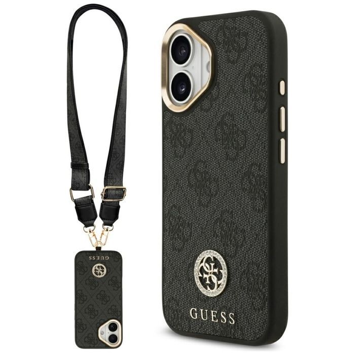 Coque Guess 4G Strass Logo MagSafe avec lanière pour iPhone 17