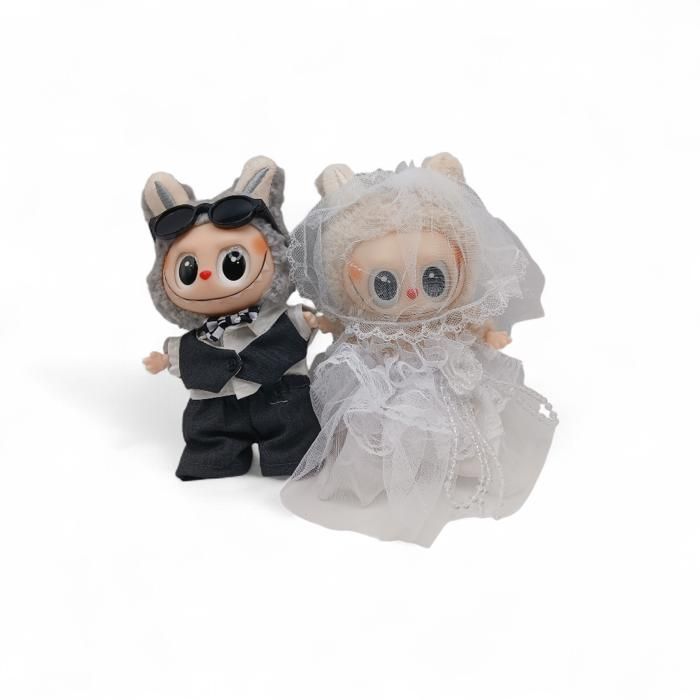 2 HABIT COUPLE MARIE  POUR PELUCHE LABUBU 16 CM ET ACCESSOIRE + 2 PELUCHE PORTE CLÉS OFFERT CADEAUX ANNIVERSAIRE /NOËL