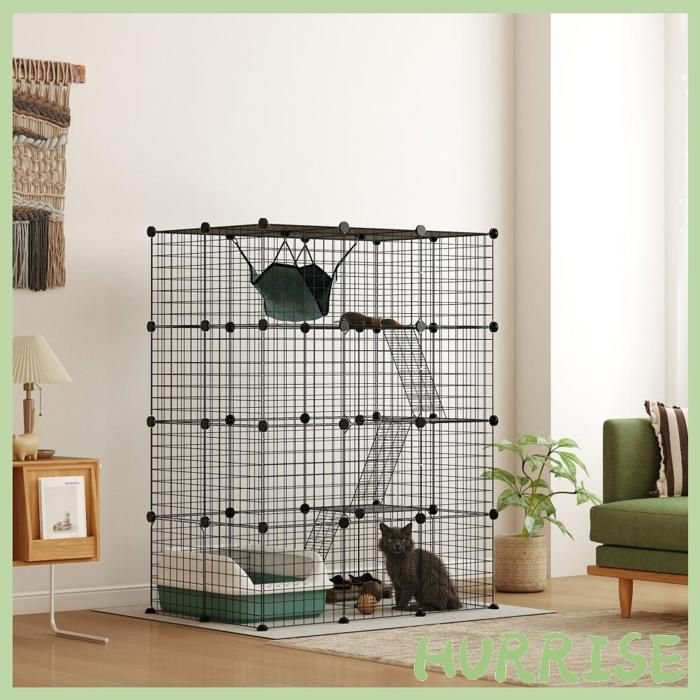 Cocosity Cage Pour Chat DIntérieur Parc Pour Chat En Acier À 4 Niveaux Diy Avec 5 Portes Hamac 1-3 Chats 105 X 70 X 140 Cm Noir