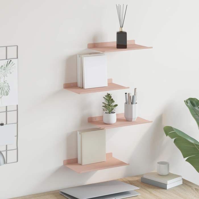 vidaXL Étagère flottante 4 pcs Rose 30 x 18 x 2 5 cm Acier Rangement de Salon Étagères Murales Élégantes 8003999