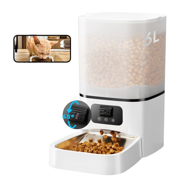 Mangeoire automatique pour chat - Phoesky - Caméra réglable - 5G/2.4G WiFi - Vision nocturne HD - 6L
