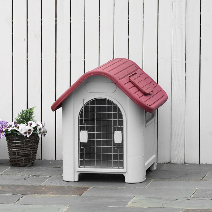 Niche extérieure chien toit ouvrant porte abri petit chien aération imperméable rouge.