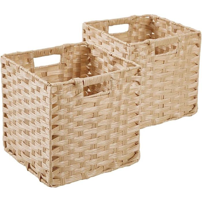 Lot de 2 boîtes de rangement 28 x 28 x 28 cm en et bandes métalliques pour garde-manger Beige Clair