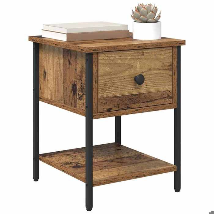 {Marron}Table moderne - Table de chevet/lit - avec tiroir - Lot de 2 - Bois ancien 34x355x45 cm - Cadre robuste_16853