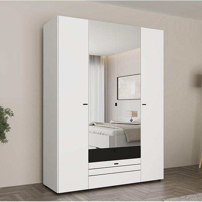 Grande Armoire Watamu Dmora en Bois Mélaminé Blanc Mat 155x208h cm Grande Armoire Watamu Dmora en Bois Mélaminé Blanc Mat 155x208h cm