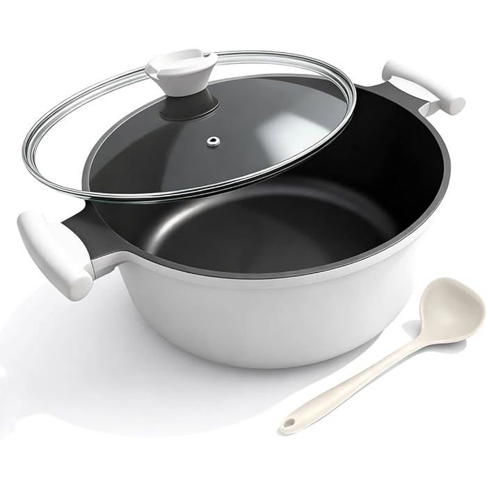 Faitout 28 cm avec couvercle grande 7L casserole antiadhésive saine pour tous types de cuisinières avec double 28cm Blanc WOK