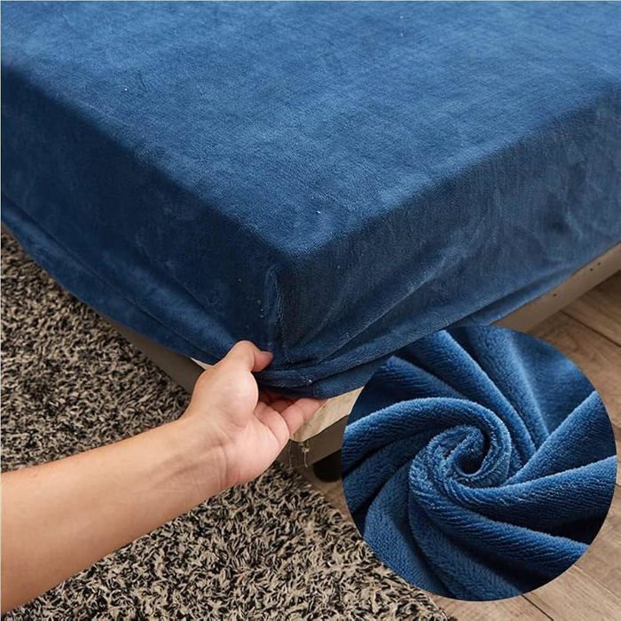 Drap-housse en peluche - 180x220 cm - Bleu chaud et douillet - Super doux - En velours moelleux - pour matelas de 25 PARURE DE DRAP