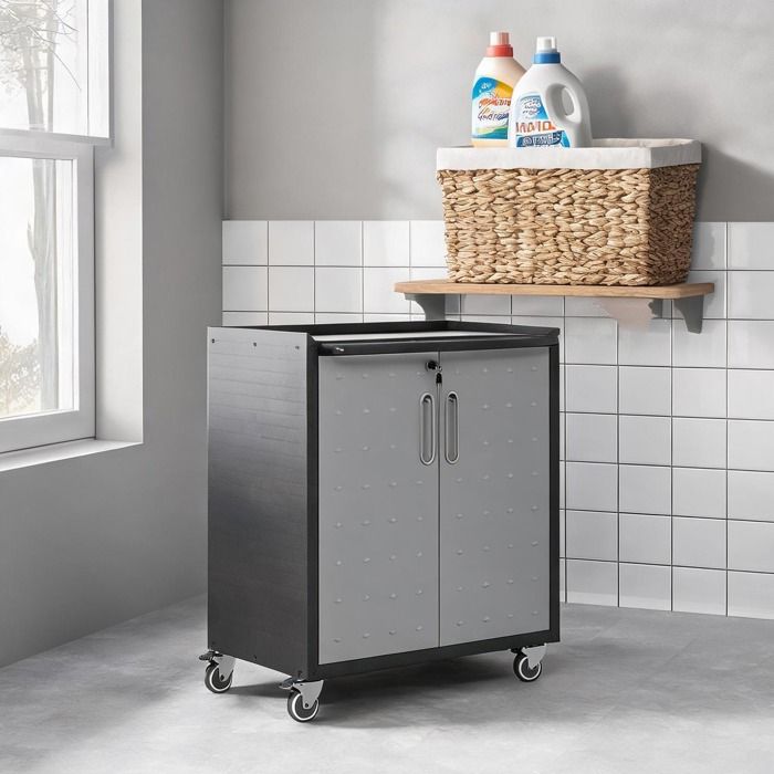 Armoire de rangement métallique robuste à roulettes 75×42×88 cm noir et gris froid