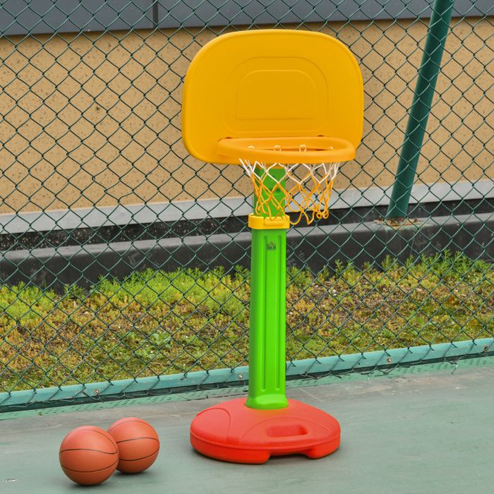 Panier de basket enfant réglable 52 5 x 44 x 120-160 cm multicolore 2 ballons pompe à air intérieur/extérieur dès 3 ans