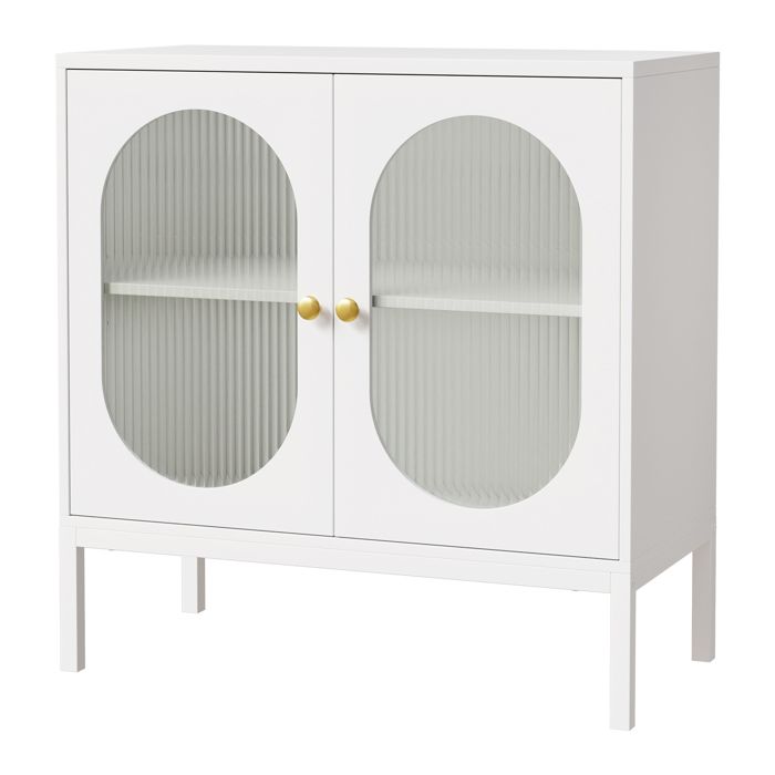 GARVEE Buffet De Rangement En Rotin Armoire De Cusine Avec 2 Porte-80x40x83 Cm Meuble Pour Salon Cuisine Bureau-Blanc