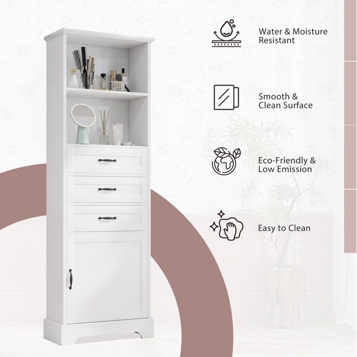 Modenuit Colonne de salle de bain 56 x 25 6 x 167 cm en MDF laqué blanc avec 3 tiroirs 1 porte et étagères