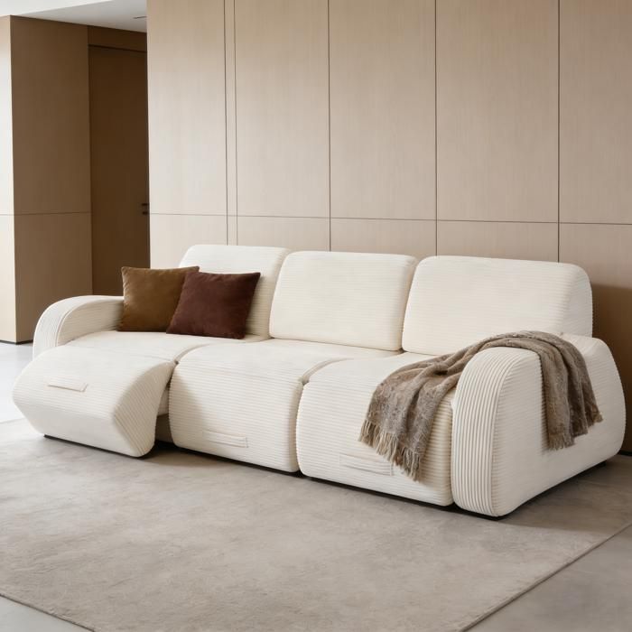 Canapé sectionnel modulaire - Velours côtelé - Beige - 115x247x76 cm - 474 kg - Canapé-lit intégré