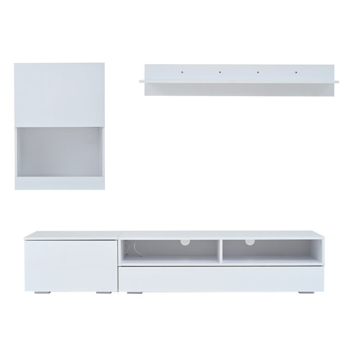 Un ensemble de meuble TV mural de 175*39*34 cm composé de 3 pièces : un meuble TV une étagère autoportante et une étagère murale Un ensemble de meuble TV mural de 175*39*34 cm composé de 3 pièces : un meuble TV une étagère autoportante et une étagère murale