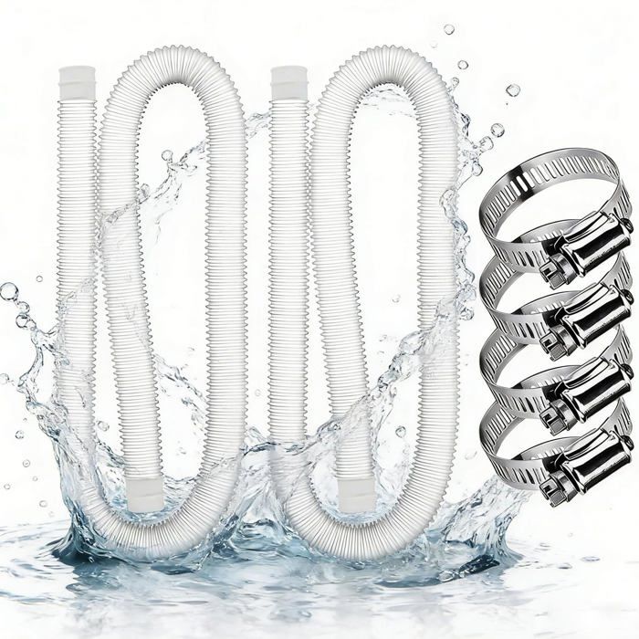 2 PCS Tuyau piscine Blanc 32mm 149.9cm +4 pinces- Pour pompe filtre arrosage bassin- Convient pour Intex Aucuneary