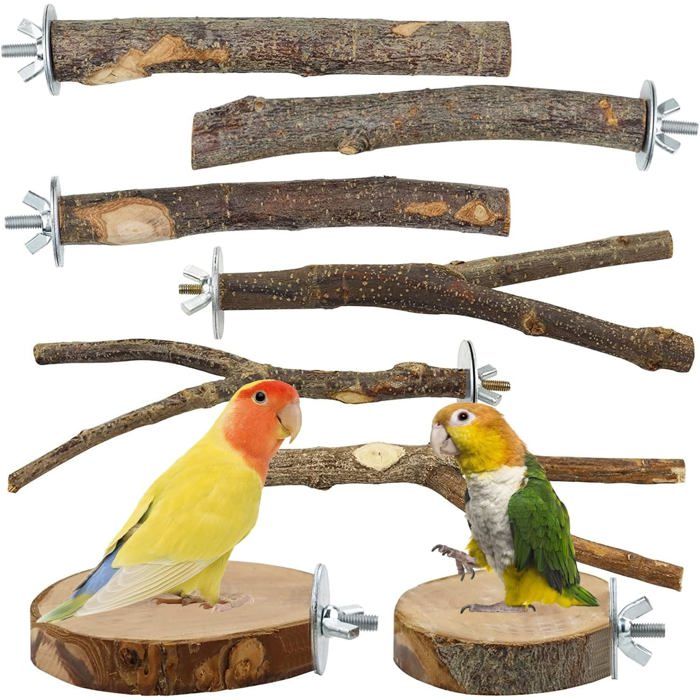Perchoir Oiseau - 8 Pièces - Bois Naturel - Jeu Et Grimpe - Perruche Calopsitte - 6 5 À 20 Cm MICRODERMABRASION