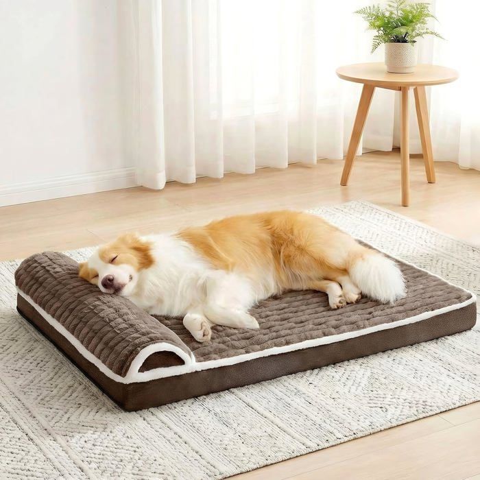 Panier chien orthopédique 76x51 cm - Matelas avec coussin déhoussable en flanelle polaire base antidérapante coloris taupe