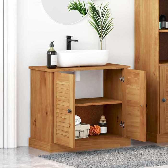 Meuble Rangement - HAOSHOP - Meuble sous évier VIGO Marron et Marron Miel 68 x 34 x 59 cm&01_32301