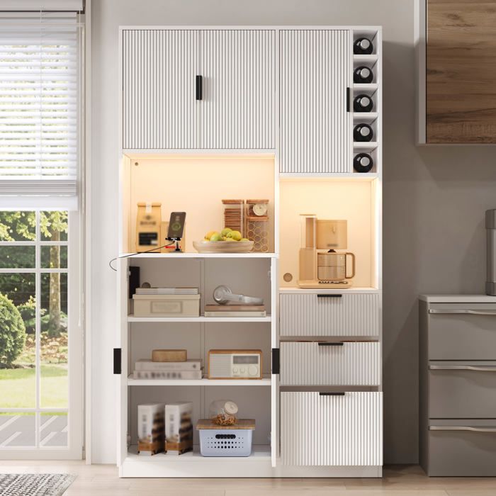 Meuble de cuisine 105x40x180 cm Blanc MDF avec LED et prises