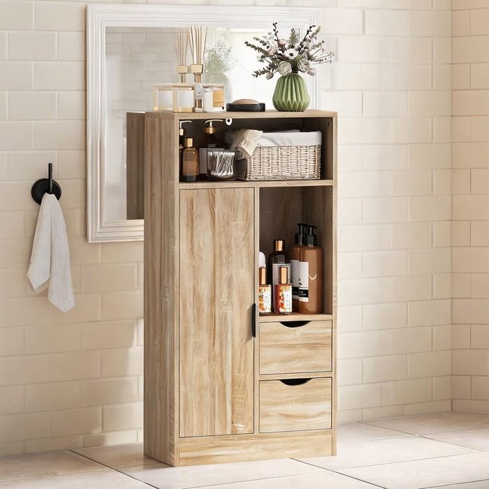 Meuble Bas De Salle De Bain Commode De Salle De Bain Semenier De Salle De Bain en - Bois naturel Panneau de particules 50 x 25 x