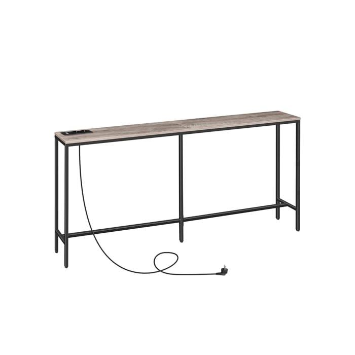 Table Console avec Station de Charge Console Meuble Mince de 200 cm Table dEntrée Industrielle avec Ports USB Canapé pour Entrée