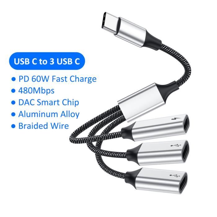 Gris 1M 360 ° rond adaptateur magnétique USB Type-C / IOS / câble chargeur  rapide pour tous les Smartphone - Cdiscount Informatique