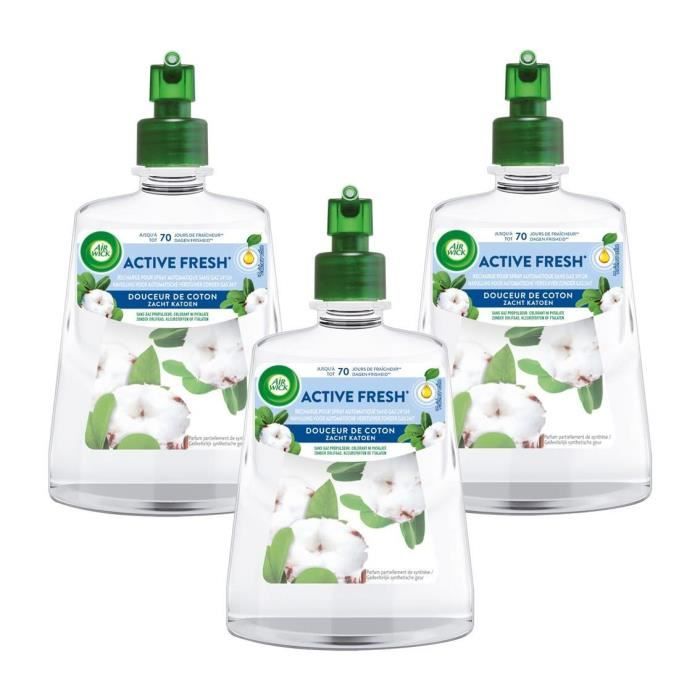 Lot de 3 Désodorisants Maison Spray Automatique Sans Gaz Active Fresh - Parfum Fraîcheur de coton