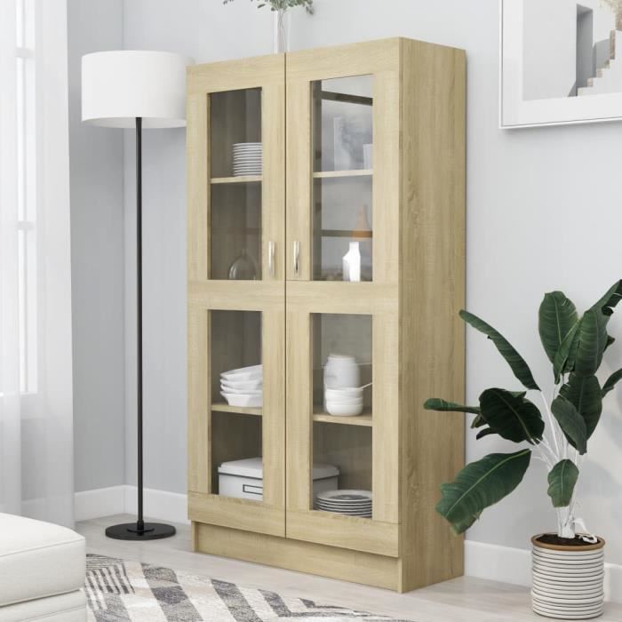 Armoire à vitrine - ARAMOX - Chêne sonoma - Bois - Mat - Verre - 825x305x150 cm