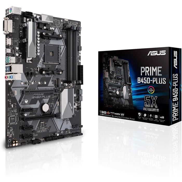 ASUS PRIME B450-PLUS Carte-mère ATX Socket AM4 AMD B450 USB 3.1 Gen 1, USB 3.1 Gen 2, USB-C Gen1 Gigabit LAN carte graphique…