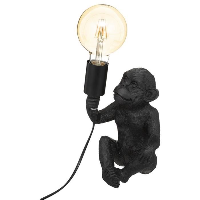 Longueur du câble : 120 cm 8720168001399 Specilights Lampe de table en forme de singe Noire Pour salon 32 x 34 cm Avec motif de singe assis 