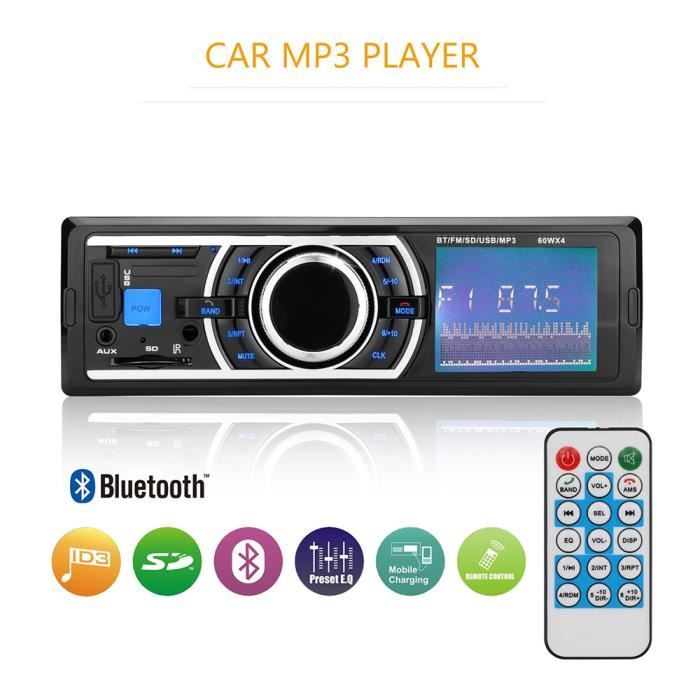 Autoradio Bluetooth 1 DIN - FM, MP3, USB Charge Rapide, SD, AUX, Télécommande - Compatible IOS/Android - Pour Voiture 12V