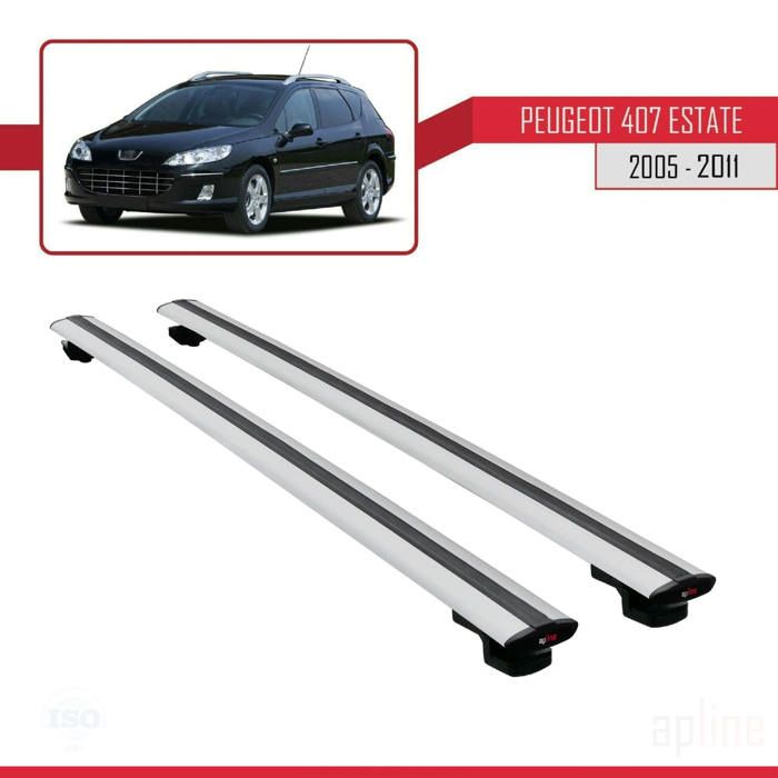 Compatible avec Peugeot 407 ESTATE 2005-2011 Barres de Toit BASIC Modèle Railing Porte-Bagages de voiture GRIS