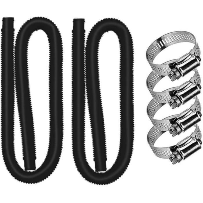 Kit De 2 Tuyaux Flexibles De Rechange Pour Piscine Hors Sol 1,5 M X 3,2 Cm - Avec 4 Connecteurs Métalliques
