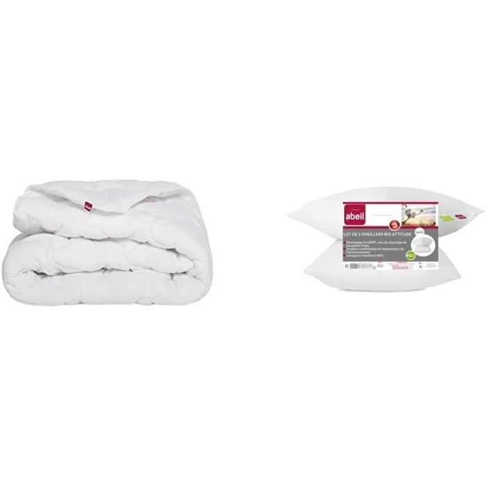 DODO Pack Couette chaude anti-acariens 140x200 cm + 1 oreiller 60x60 cm -  Splendeur - Garnissage 100% volupt'air 350gr/m² - Blanc