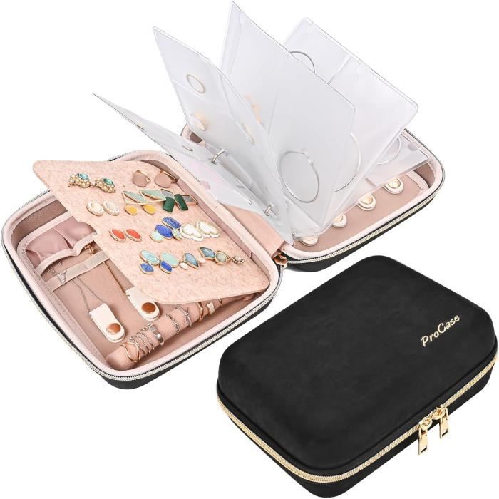 Boîte à Bijoux En Bois PROCASE - 7 Compartiments, Miroir, Rangement Boucles, Colliers, Bagues