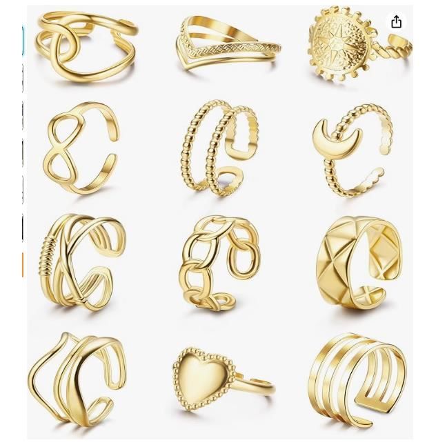 12Pcs Bague Femme Acier Inoxydable Bagues Boho Bague Minimaliste Coeur Infini Bague Empilables Ouvert Punk Bague Reglable Or Argent