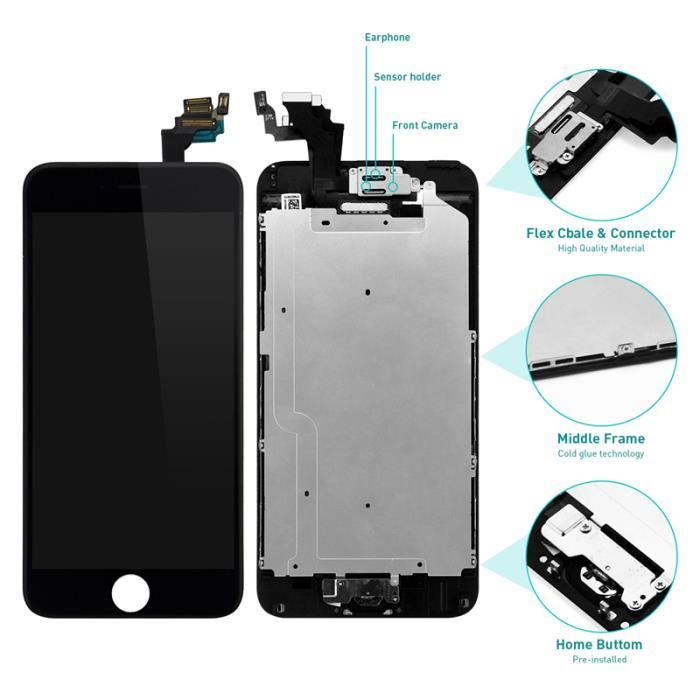 Écran LCD Pour IPhone 6 Plus – Remplacement Noir, Compatible IPhone 6/6 Plus
