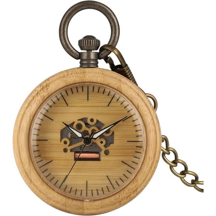 Montre De Poche En Bois Mcanique Steampunk Lgante En Cuivre Avec Cadran Ouvert Pour Homme Avec