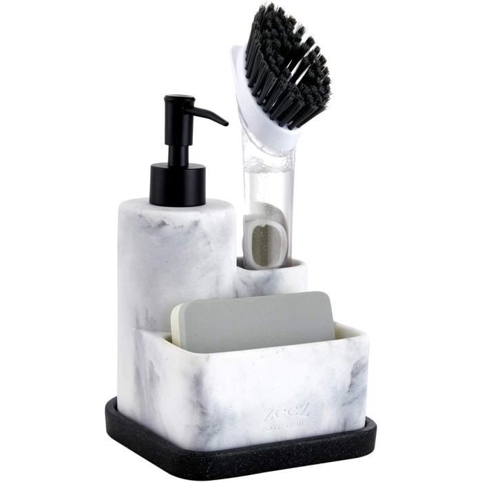Distributeur De Savon Liquide 4 En 1 Avec Porte-éponge - Noir, Pour Cuisine, Salle De Bain - Organisateur Évier