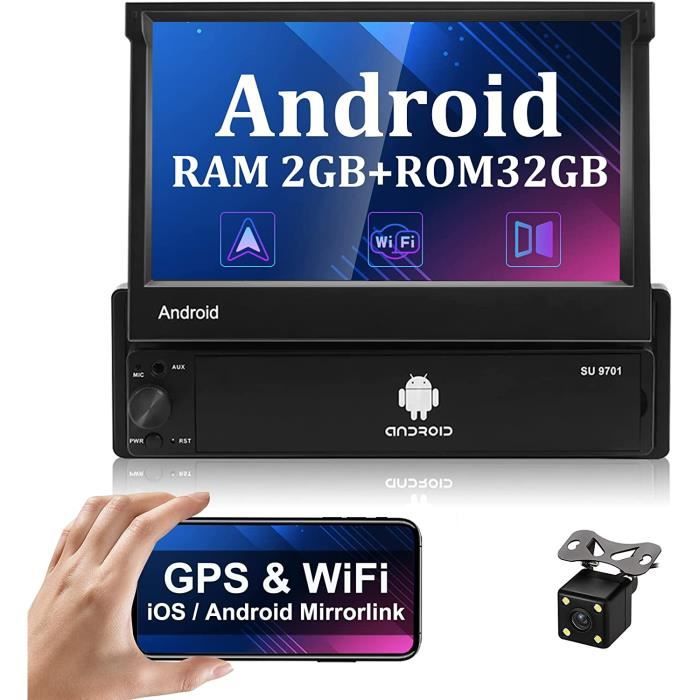 Sans Fil] CAMECHO Radio 1 Din Carplay Avec écran IPS 7 Pouces écran Rétractable Motorisé, Mains Libres Bluetooth Avec Android Auto Mirror Link FM USB/AUX/Port Type-C/MIC/Dab