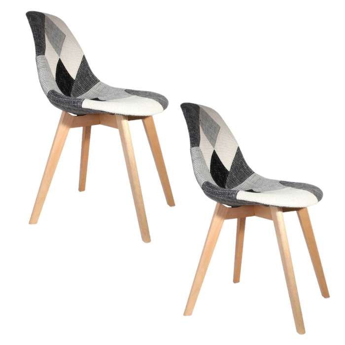 Toilinux - 2 Chaises design scandinave Patchwork - Gris