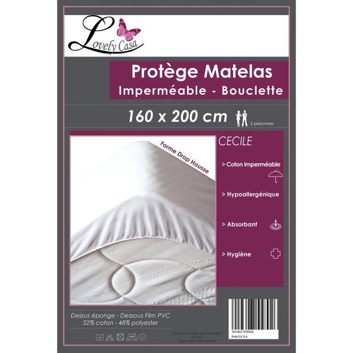 Protege Matelas 160x200 Impermeable Protège Matelas Imperméable Et Respirant En Bouclette éponge - Taille : 190 X 90 X 15 Cm - Blanc Linge De Lit Et Oreillers