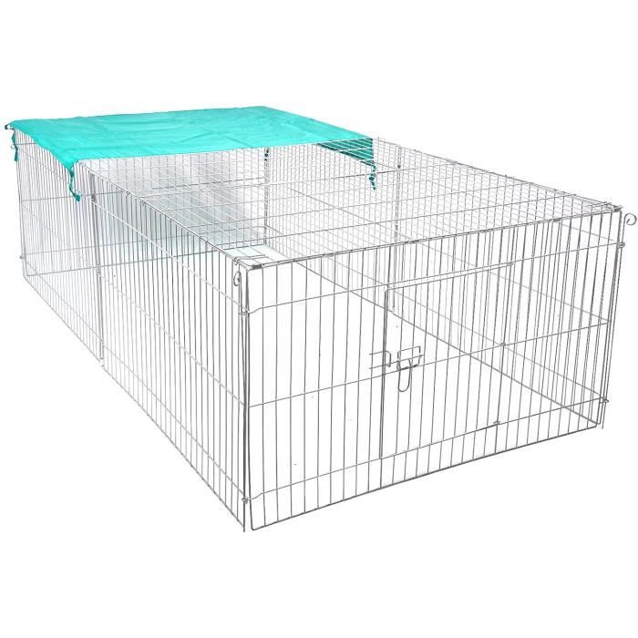 EUGAD 0003TSL Parc Enclos extérieur Parc à Lapin avec barrière Anti-épidémies Protection Solaire 180x120x60cm