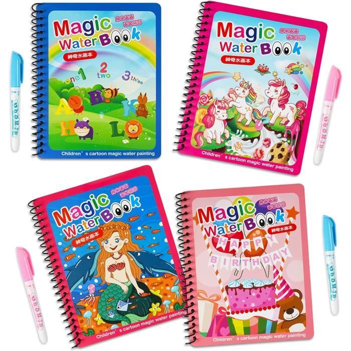 Lot De 6 Livres De Dessin Magique à L’eau – Réutilisables, Avec Stylo – éducatif Pour Enfants, Cadeau