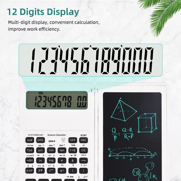 Calculatrice 12 Chiffres + Tablette LCD 6 Pouces Effaçable - 2 En 1 Solaire Et Batterie, Idéale Bureau École (Noir)
