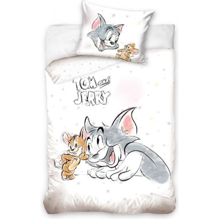 Tom Jerry Parure De Lit Housse De Couette 100x135 Taie 40x60 Parure 100 Coton Pour Lit A Barreau Ou Lit Bebe Junior Evolutif Cdiscount Maison