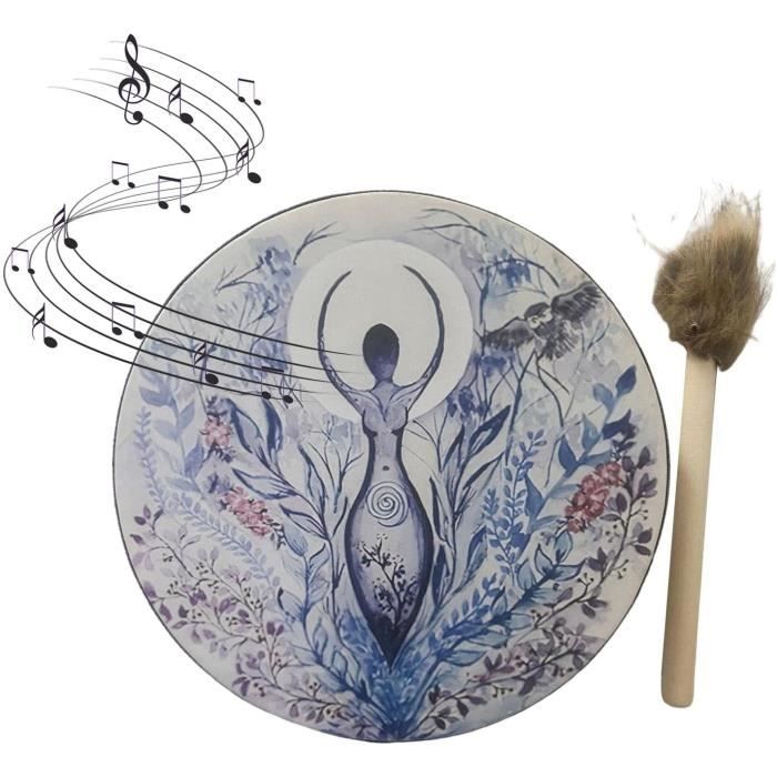 Tambour de chaman,Alchemical Moon Drum, fait à la main, Arbre de vie Symbole de la musique de l'esprit du tambour sibérien, 25CM