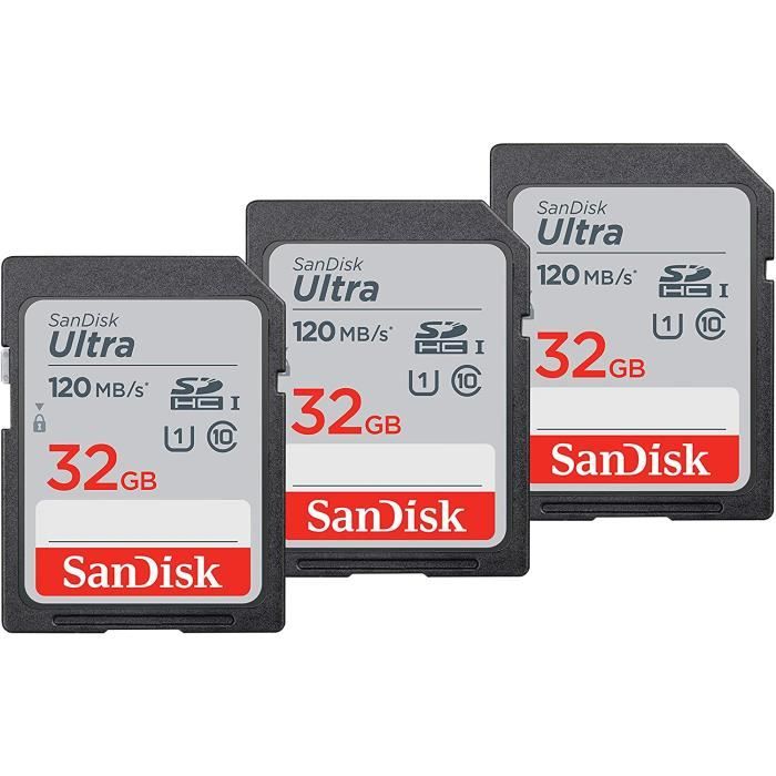 CARTE MEMOIRE - MEMOIRE FLASH Carte mémoire SDHC SanDisk Ultra 32 Go,  jusqu'à 120 Mo-s, classe 10, UHS-I, V10, p216 - Cdiscount Appareil Photo